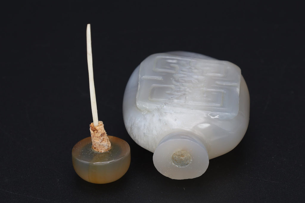 Vintage Early 20th Century Snuff Bottle, Shouxing God On Carved Agate Stone, Perfume Bottle. Asian Oriental Arts Tobacciana Collectibles