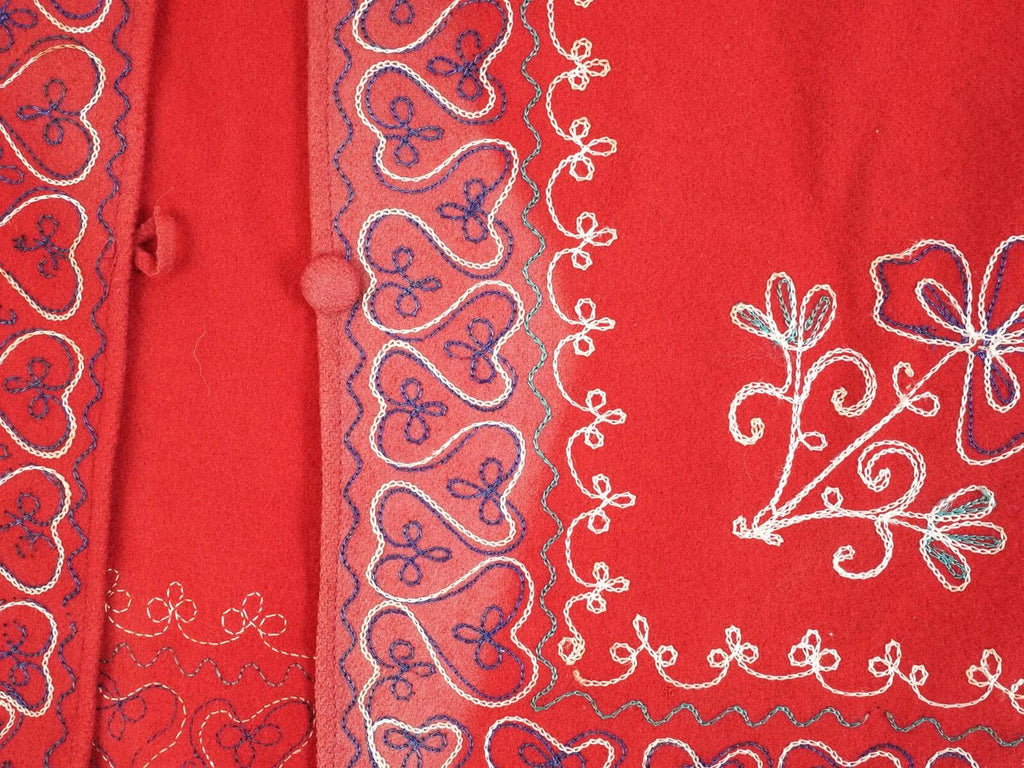 Traditional Central Asia Jacket, Red And Embroidered Floral Details, Baluchi Or Kerman, Early 20th Century Ethnic Clothes