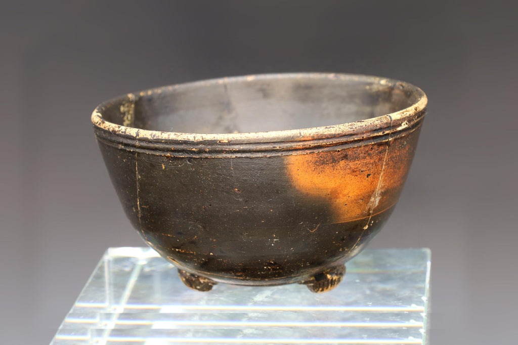 Antiquities, Circa 4th Century BC Magna Graecia Blackware Pottery Bowl, Ancient Greek Ceramics A Footed Trypod Patera Cup, Rare Collectibles