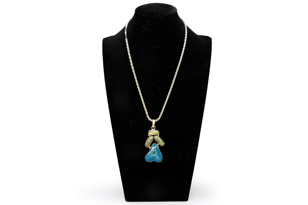 Vintage Sterling Silver Pendant Necklace, Blue Druzy Quartz And Freshwater Pearls In A Modernist Setting, Fashion Accessories And Jewelry