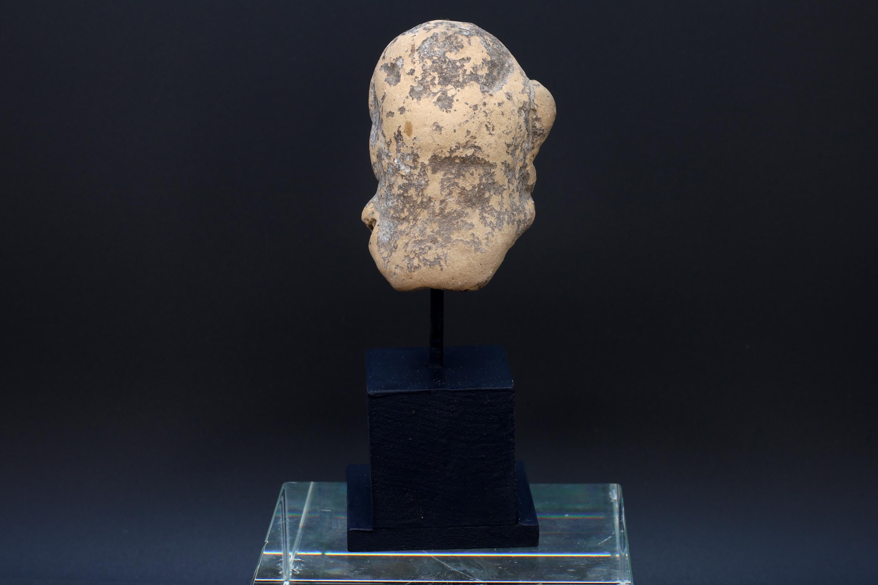 Ancient Huastec Head Figure, Circa 300 AD Panuco River Area Style, Veracruz Pre-Columbian Ceramic Idol Figure Head, PreHispanic Mexico