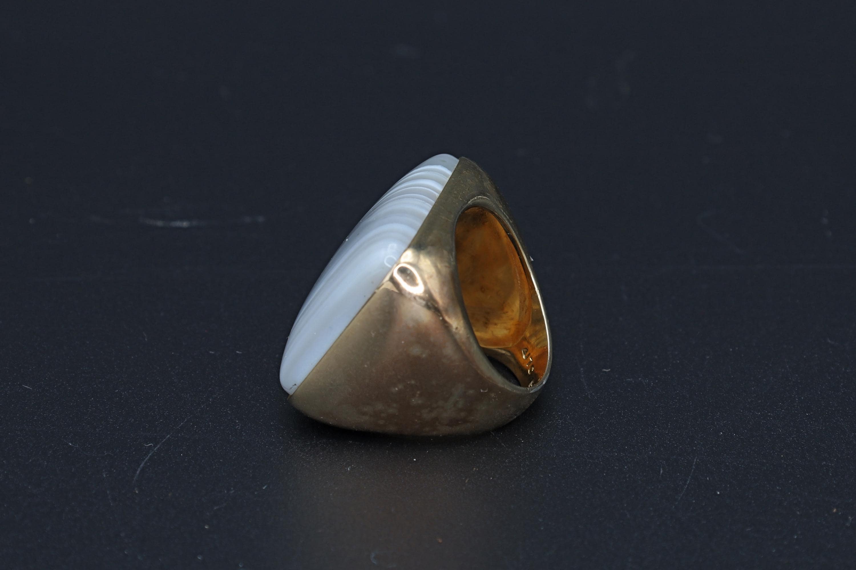 Banded Agate, Sterling Silver And Gold Wash Ring Size 6 USA Charts, Bold Statement Ring With Hallmarks, Lace Agate In Square Shape, Jewelry