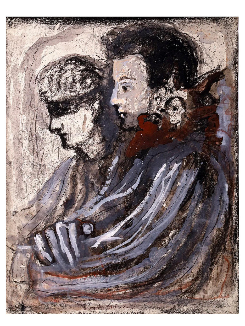 Justice Meet Corruption, A Mixed Media Artwork By The Italian Artist Roberto Barni, Gouache And Pastel On Paper, Hand Signed, European Art