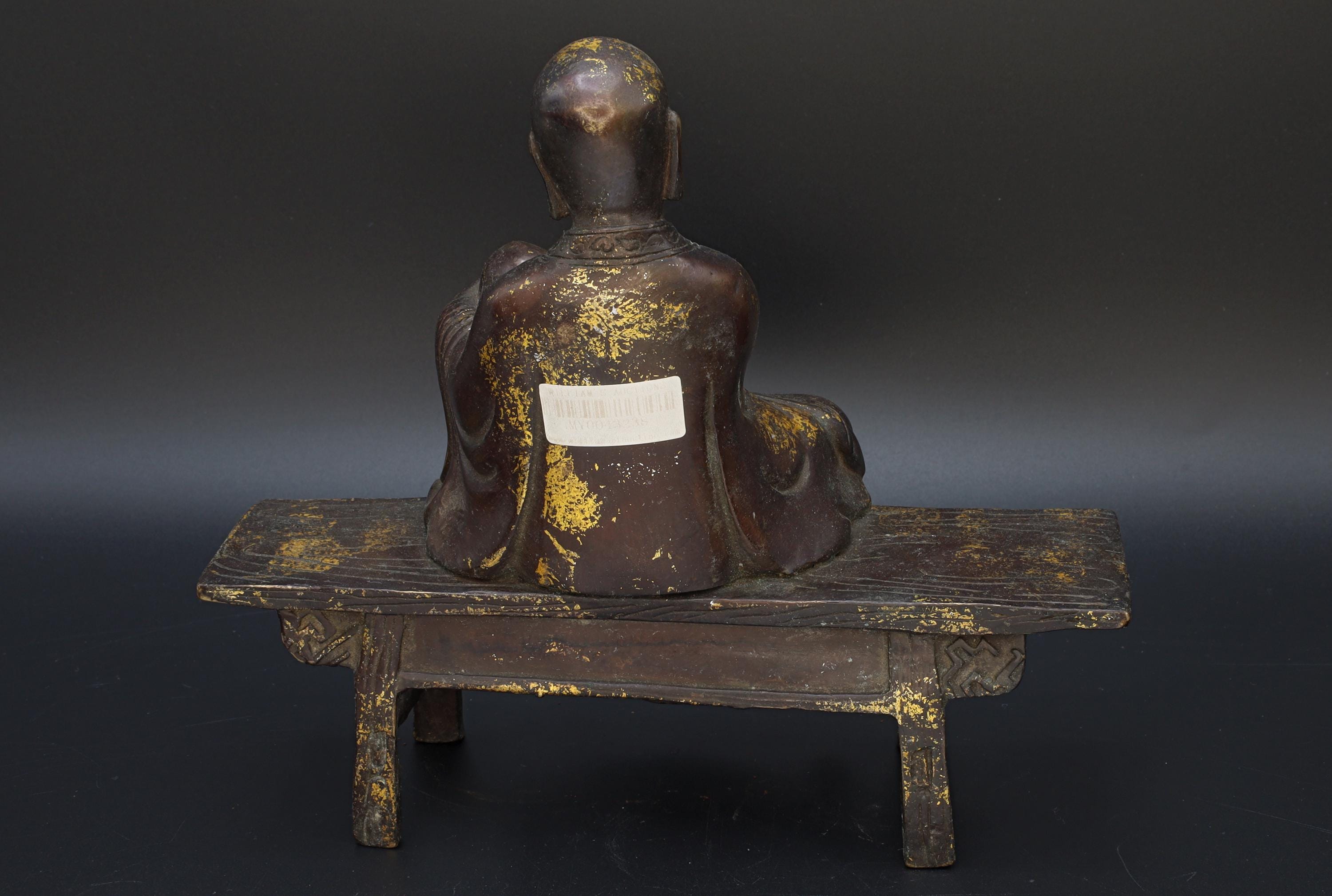 Amitabha Buddha Sitting On The Bench Enshrine, Meditating Bodhisattva, Early 20th Century Republic Period. Oriental Sculpture Art