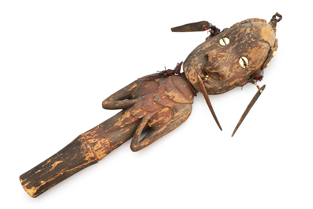 Papua New Guinea, Antique Early 20th Century Tribal Chief Cane Idol Of Ancestor, Ethnographics Art