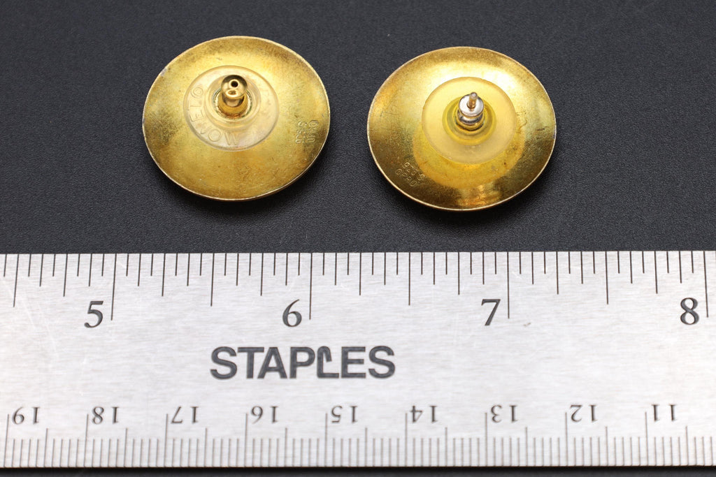 Large Scandinavian Stud Earrings, Ole Petter Rasch Olsen Jewelry Signed OPRO, Sterling Silver And Guilloche Enamel, Modernist Design 1970s