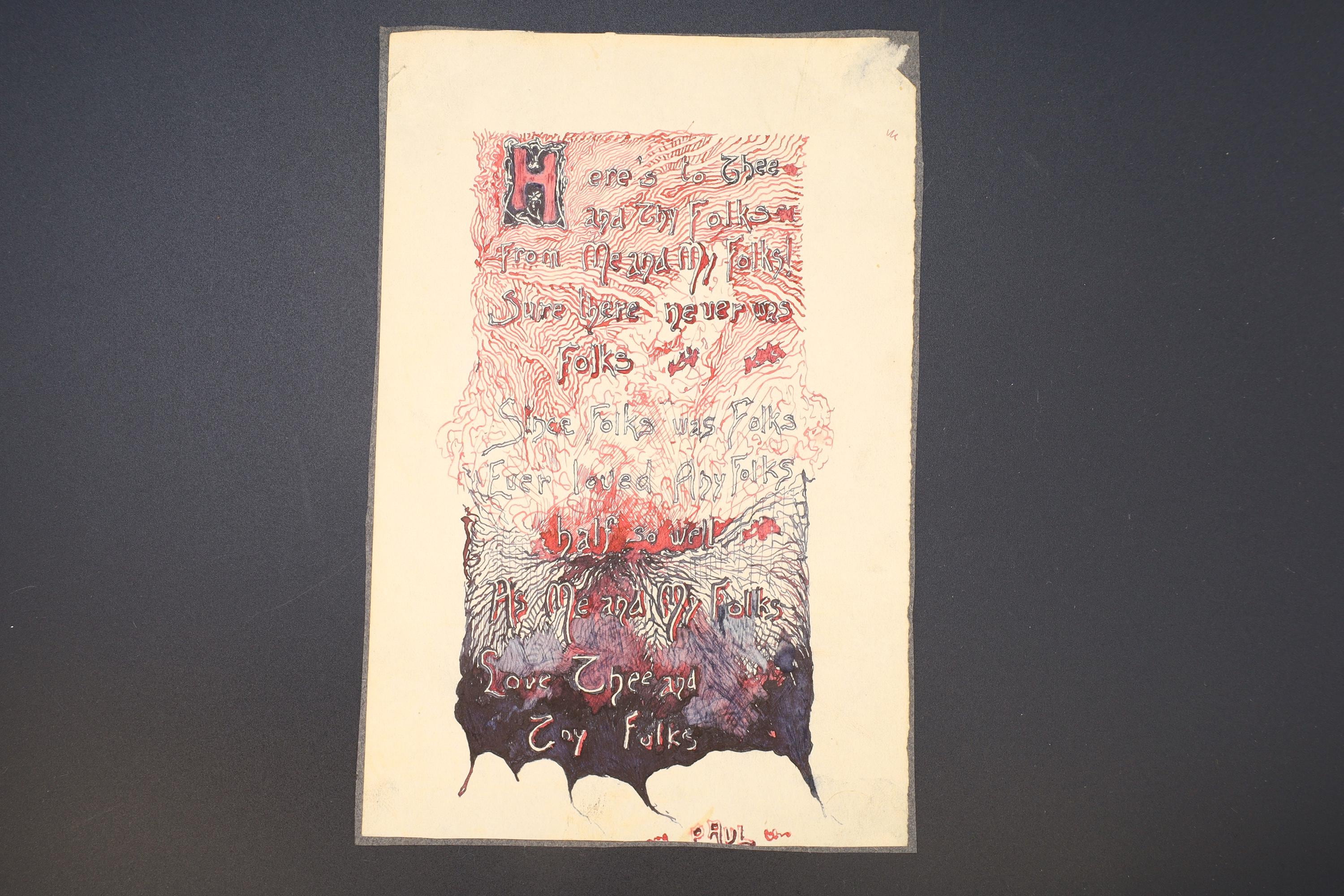 RARE Postcard Design Project, Antique 1900s Art Nouveau, Liberty Painting On Paper By Paulo Antonini, Italian American Artist, Signed