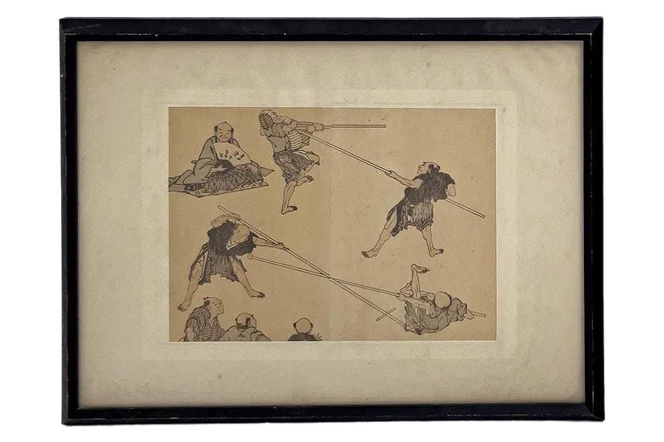 Hokusai Katsushika, Manga No 43, 1834. Denshin Kaishu Hokusai Manga. Antique Japanese Art Print, Framed, Original Book Pages