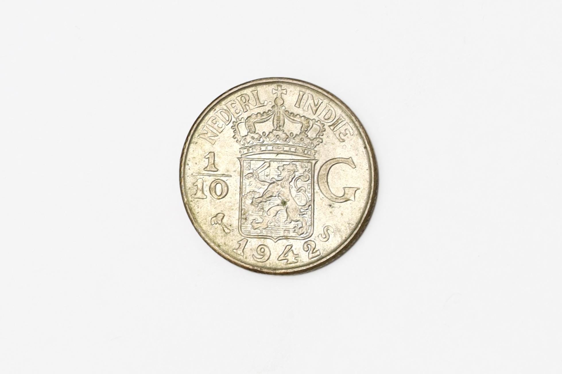Tenth Of Gulden Silver Coin Queen Wilhelmina. Dutch Colonial Empire, Indonesia, Netherlands East Indies, Numismatics Collectibles