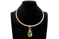 Avant Garde Pendant Necklace, Post Modern Design, 925 Sterling Silver, Red Garnet And Green Serpentine, Vintage 1990s Fashion Accessories