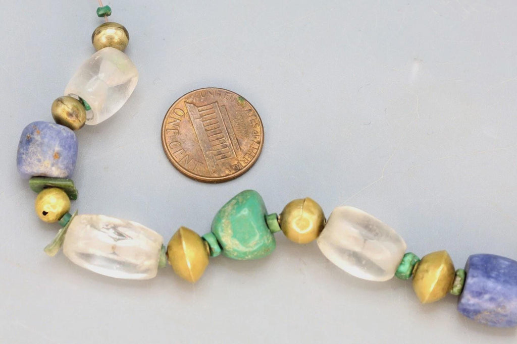 Ancient Pre-Columbian Gemstone Beads Collection, 14th Century AD Inca Aymara Beaded Necklace With Gold Ball Spacers, Antiquities And Jewelry