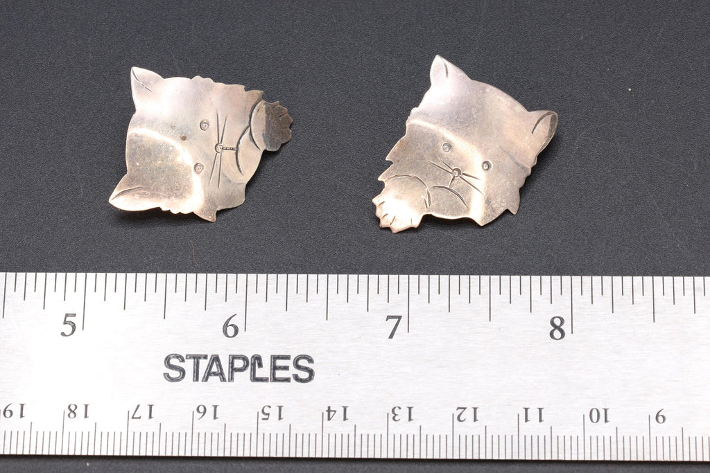 Vintage 1980s Kitten Stud Earrings, MC 925 Sterling Silver Hallmarks, American Large Studs, Womens Jewelry, Cats Animal Figural Art