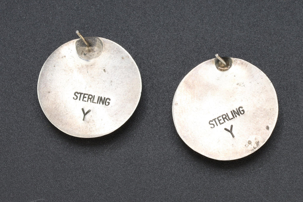 Vintage 1980s Navajo Native American Stud Earrings, Yazzie Johnson, 925 Sterling Silver Modernistic Stud Dome Studs, Southwestern Jewelry