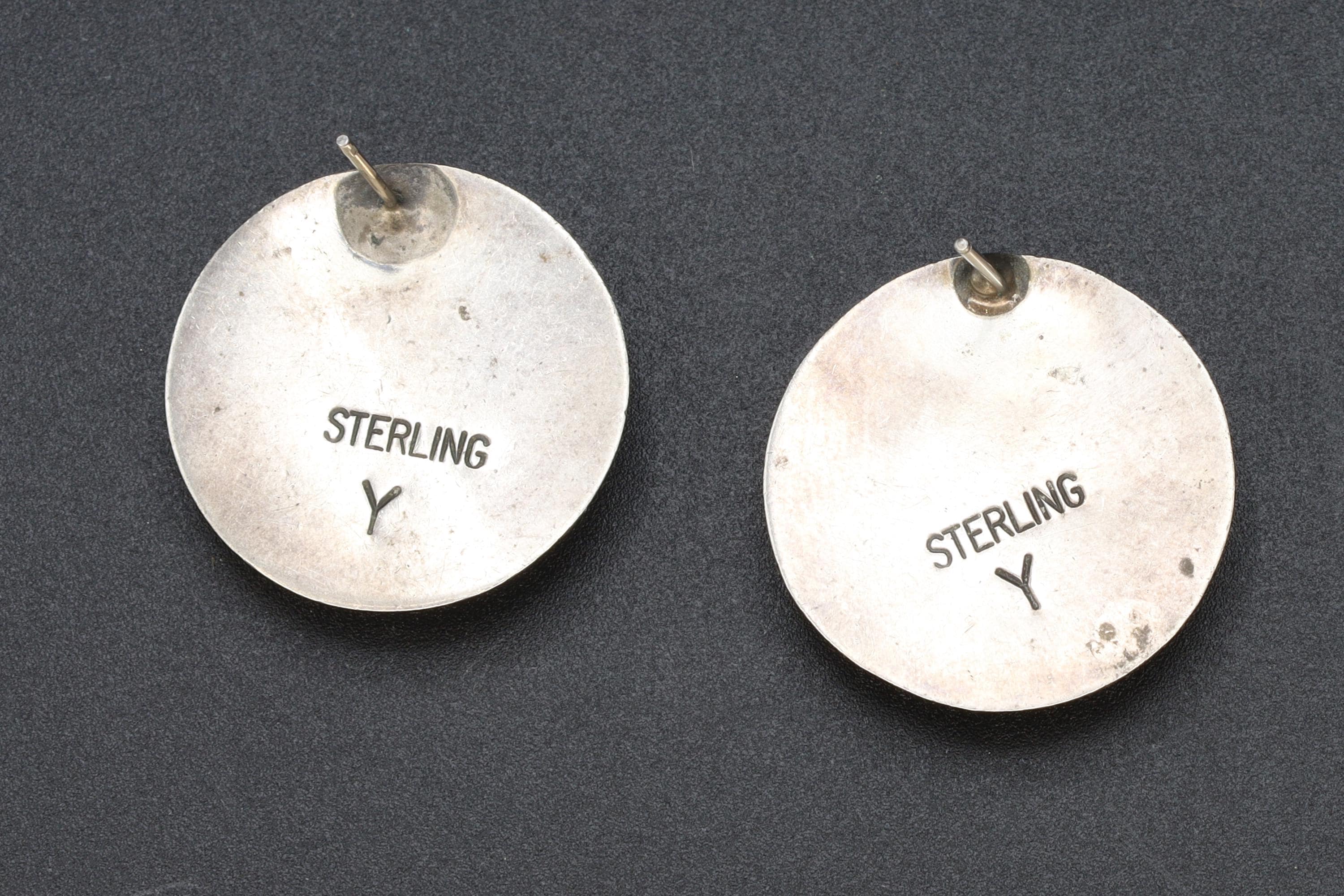 Vintage 1980s Navajo Native American Stud Earrings, Yazzie Johnson, 925 Sterling Silver Modernistic Stud Dome Studs, Southwestern Jewelry