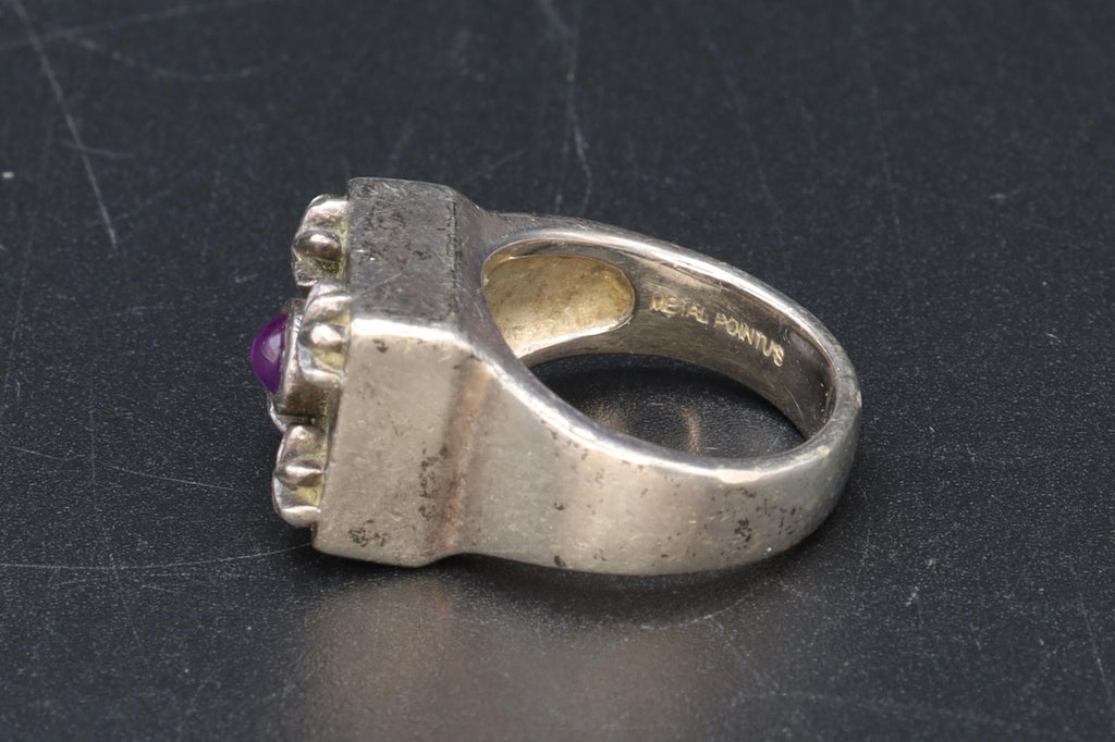 Bernard Bouhnik Early Piece, Amethyst And 925 Sterling Silver Ring Size 5 USA Charts, Metal Pointu's Jewelry, St Germain des Pres 1994 Paris
