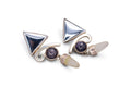 Vintage 1990s Postmodern Jewelry, Dangle Earrings, Sterling Silver, Hematite, Diachronic Glass And Quartz