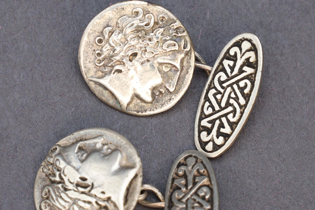 Alexander The Great Of Macedon, Greek Coin Cufflinks, Small Round Coin Cuff Links For Men, Greek 800 Silver Jewelry And Fashion Accessories