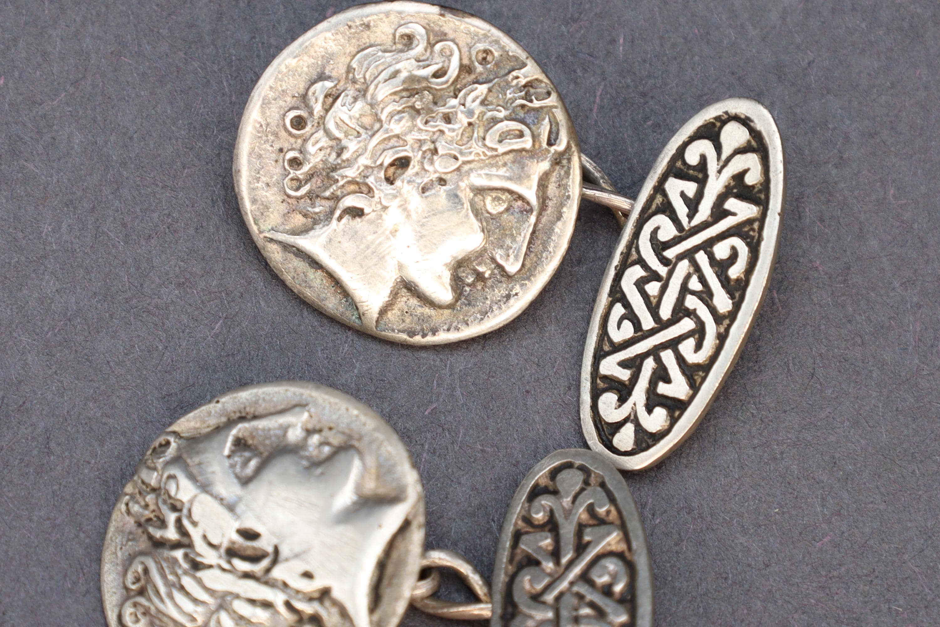 Alexander The Great Of Macedon, Greek Coin Cufflinks, Small Round Coin Cuff Links For Men, Greek 800 Silver Jewelry And Fashion Accessories