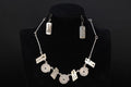 Vintage 1990s Jewelry Set, Bib Necklace And Dangle Earrings, Modernist Design, Mexican 925 Sterling Silver