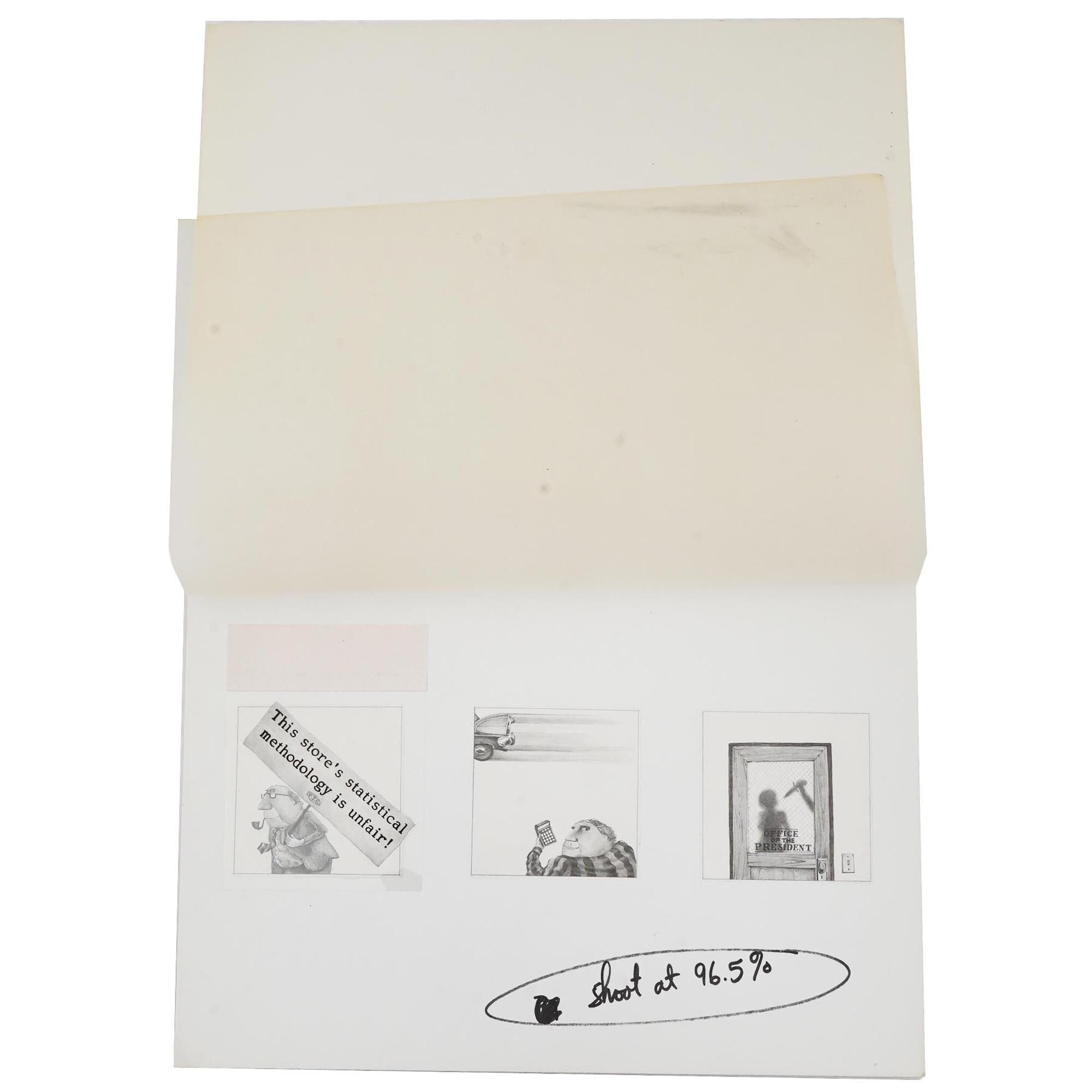 J Michael McGinn, Art Pencil Drawings 1970s, USA Political Caricature, Fortune Magazine, Sheldon Cotler for the Keeping Up, Small Vignettes