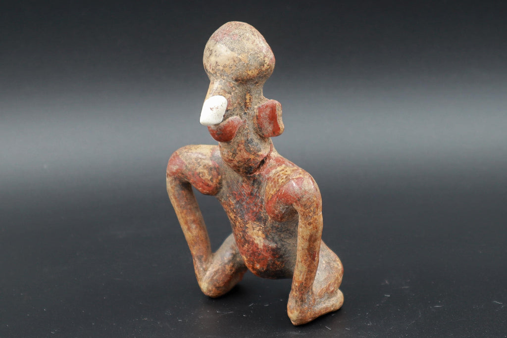 Ancient Pre Columbian Nayarit Pottery Chief, Zoomorphic Male Figure, Chinesco Type 300 BCE to 300 AD, West Mexico, Mesoamerican Burial Art