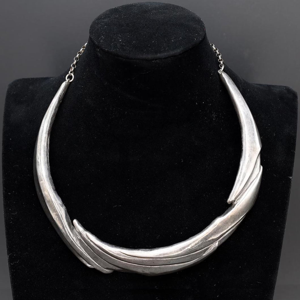 Yaacov Heller, Brutalist Necklace, Fine Sterling Silver, Israel Mid Century Jewelry Art, Retro Fashion Accessories, Choker