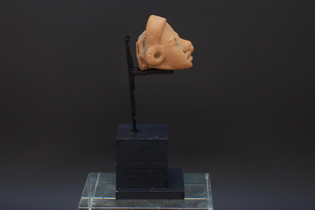 Ancient Huastec Head Figure Orange Pottery, Circa 300 AD Panuco River Style, Veracruz PreColumbian Ceramic Idol Figure, Prehispanic Mexico