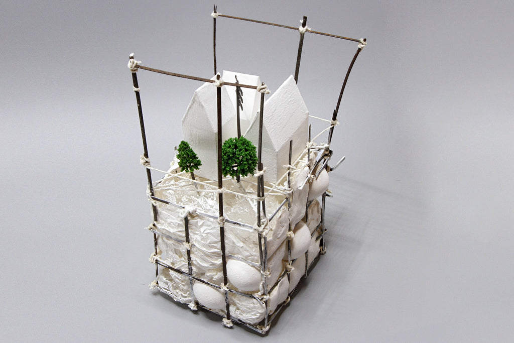 Small Landscape in the Anthropocene, Architecture Model, Ecology Propaganda, Recycled Trash Art, Figurine Sculpture, Mixed Media Assemblage