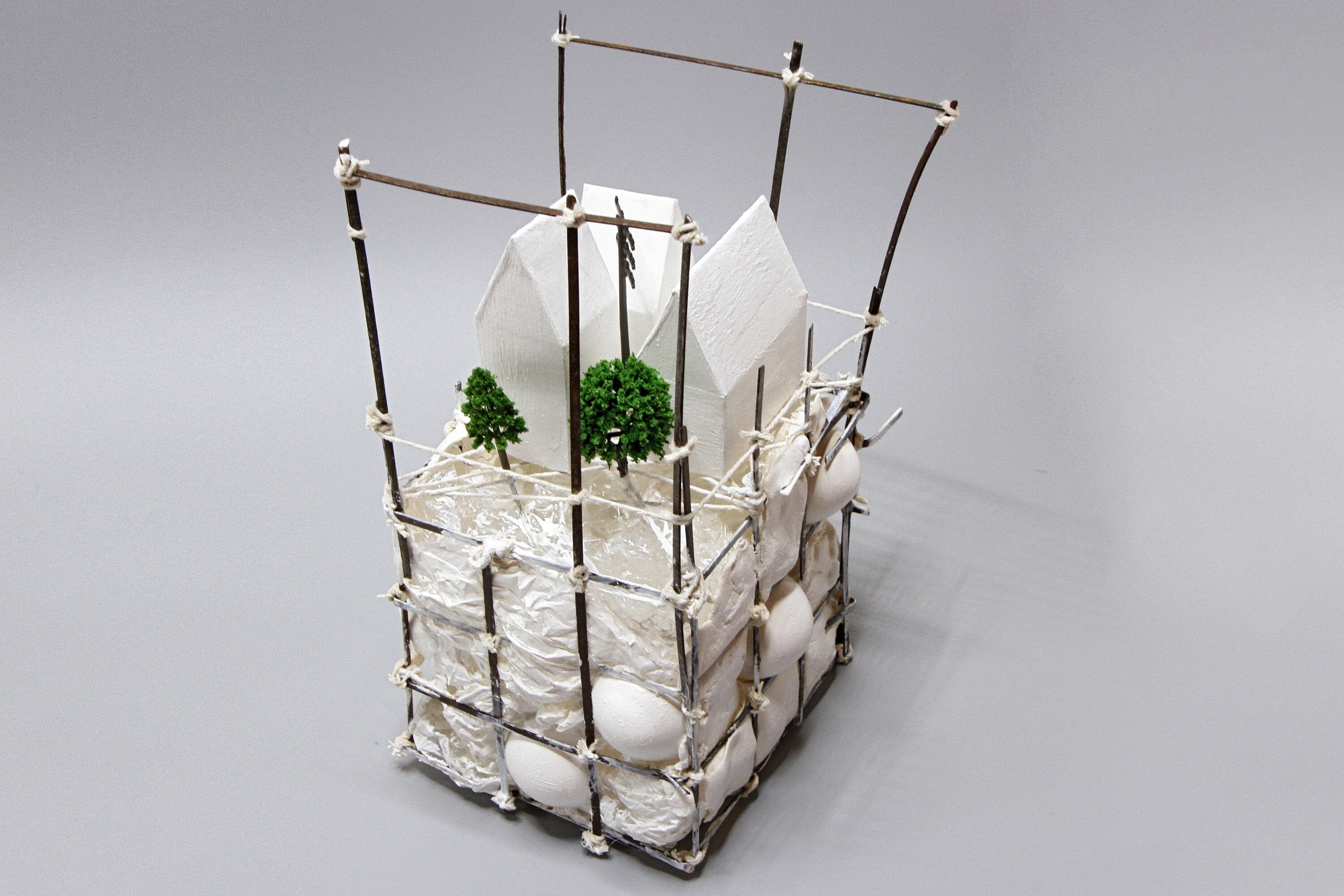 Small Landscape in the Anthropocene, Architecture Model, Ecology Propaganda, Recycled Trash Art, Figurine Sculpture, Mixed Media Assemblage