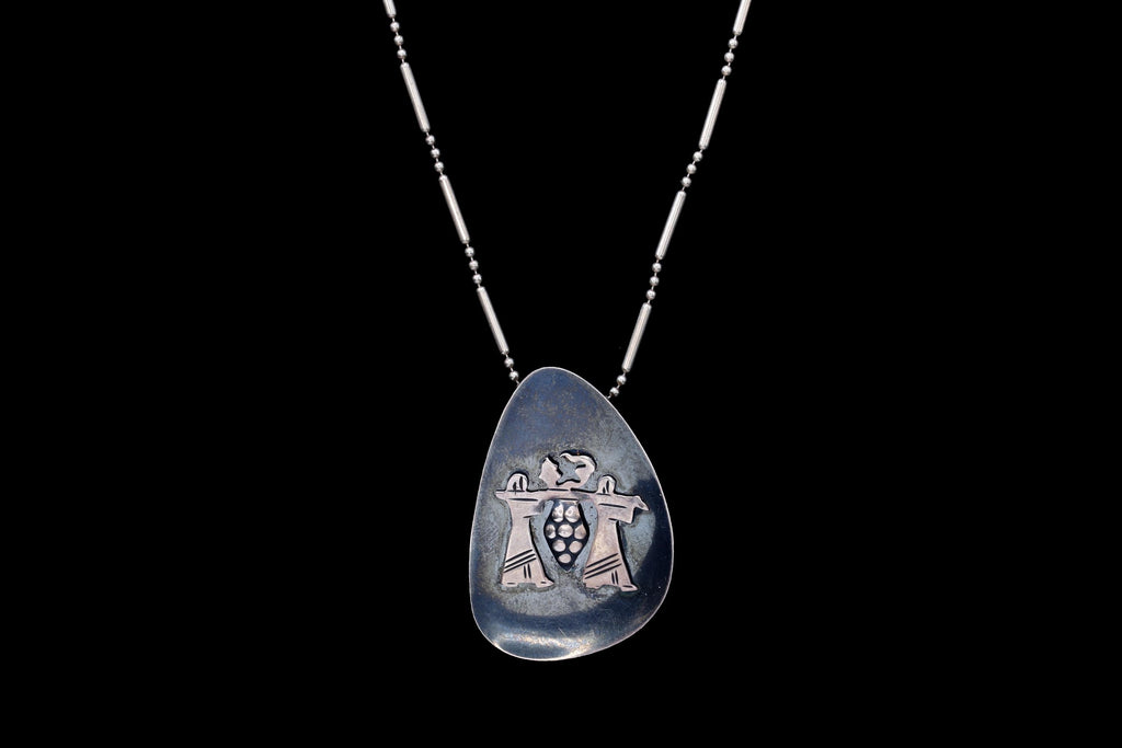 Joshua And Caleb Carrying Giant Grapes, Numbers 13, Judaica Modernist Pendant Necklace, Israel 925 Sterling Silver Ball Bar Chain
