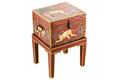 Small Wooden Lidded Cabinet Box Adorned With Oriental Folk Art, Hand Painted Rajasthan Monkeys, Vintage 1970s Chinoiserie Furniture