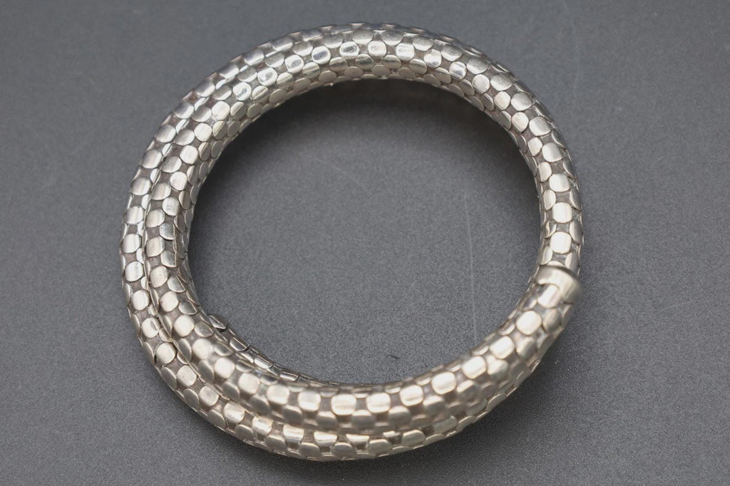 Cleopatra Snake Cuff By Fashion Designer John Hardy, 925 Silver Coiled Polka Dot Cable Bracelet, Vintage Retired Model