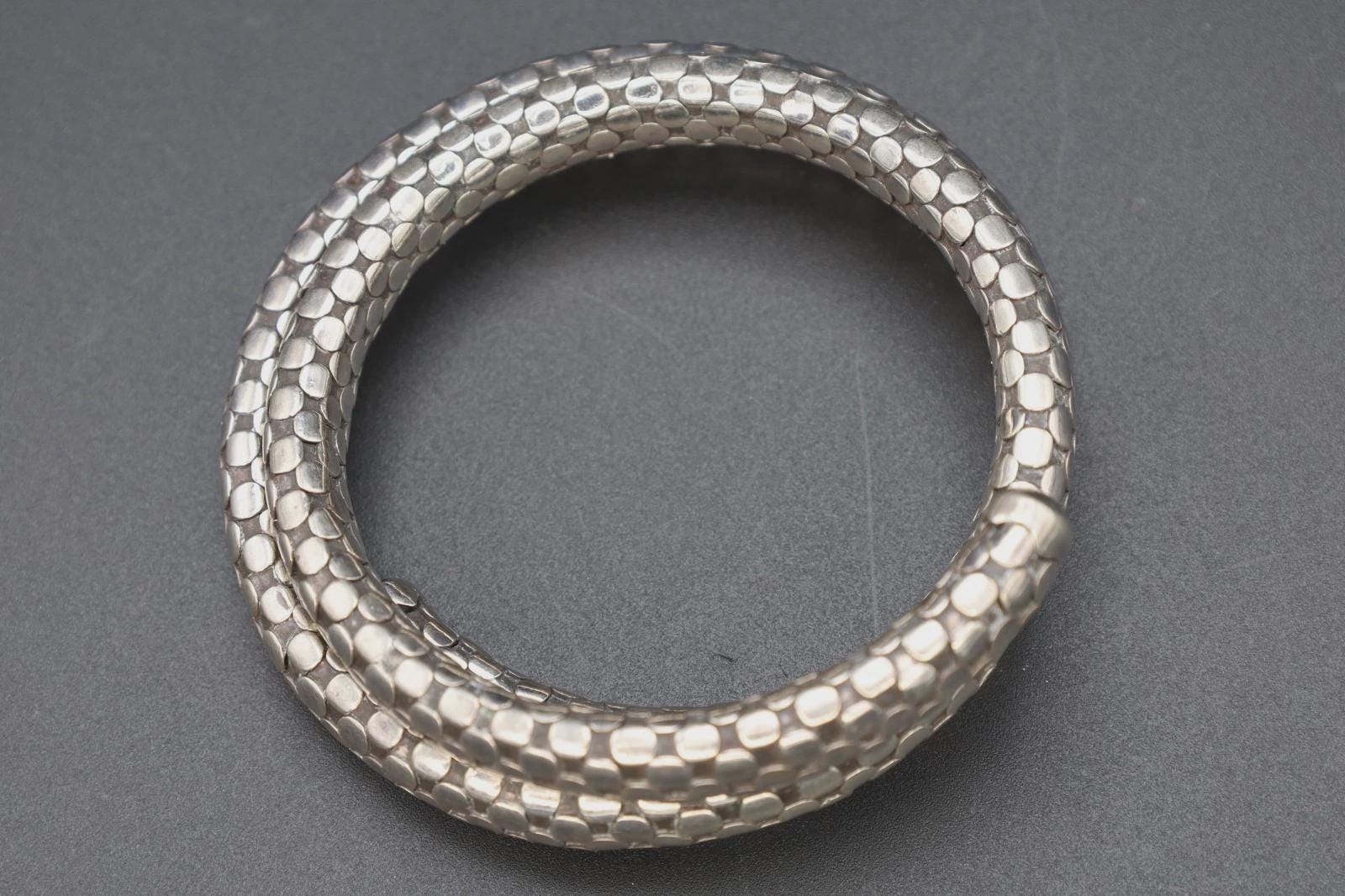 Cleopatra Snake Cuff By Fashion Designer John Hardy, 925 Silver Coiled Polka Dot Cable Bracelet, Vintage Retired Model