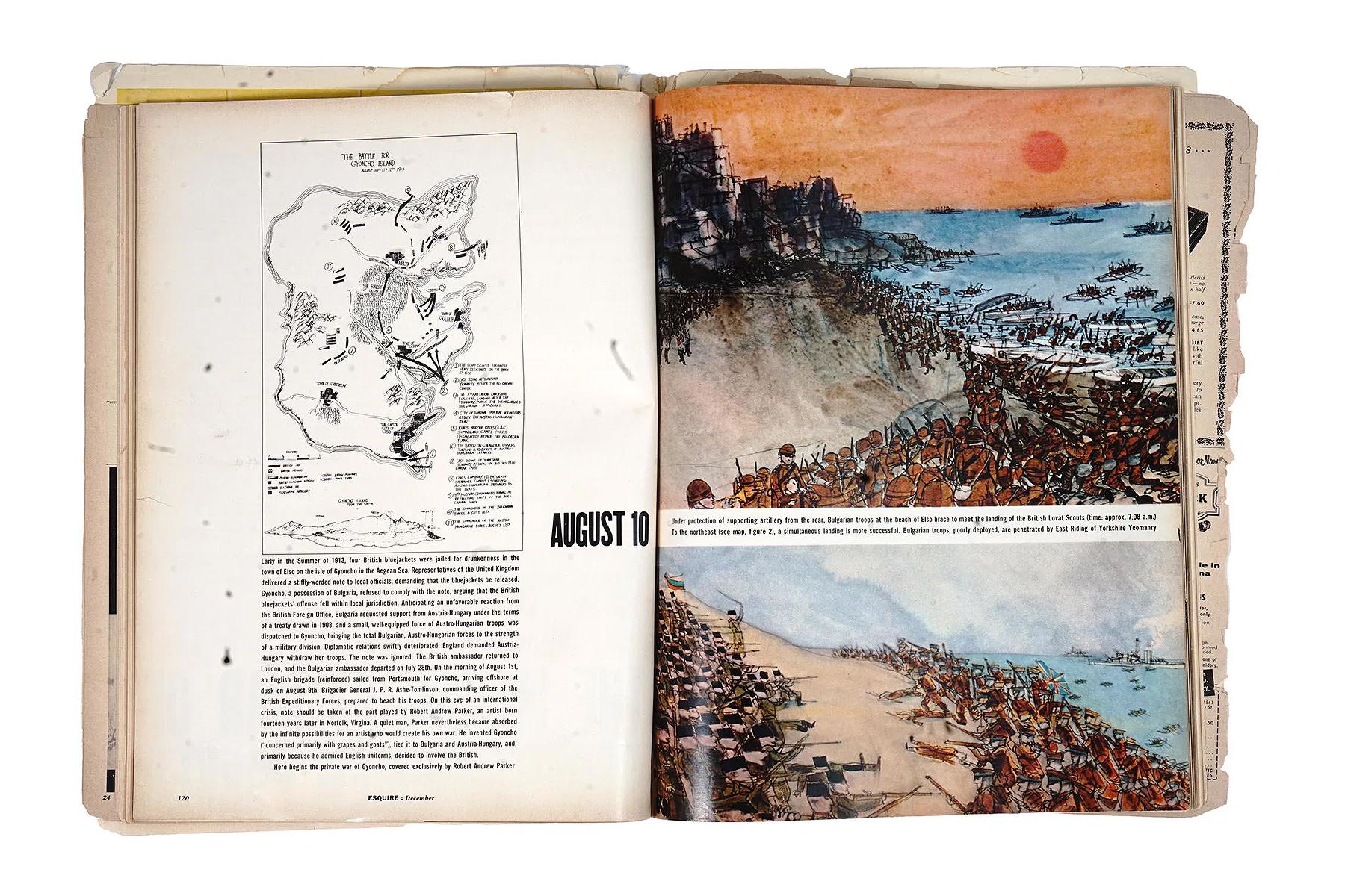 Watercolor And Ink On Paper Painting By Robert Andrew Parker, Battle Of The Bulgarian And British Armies On A Seashore Landscape