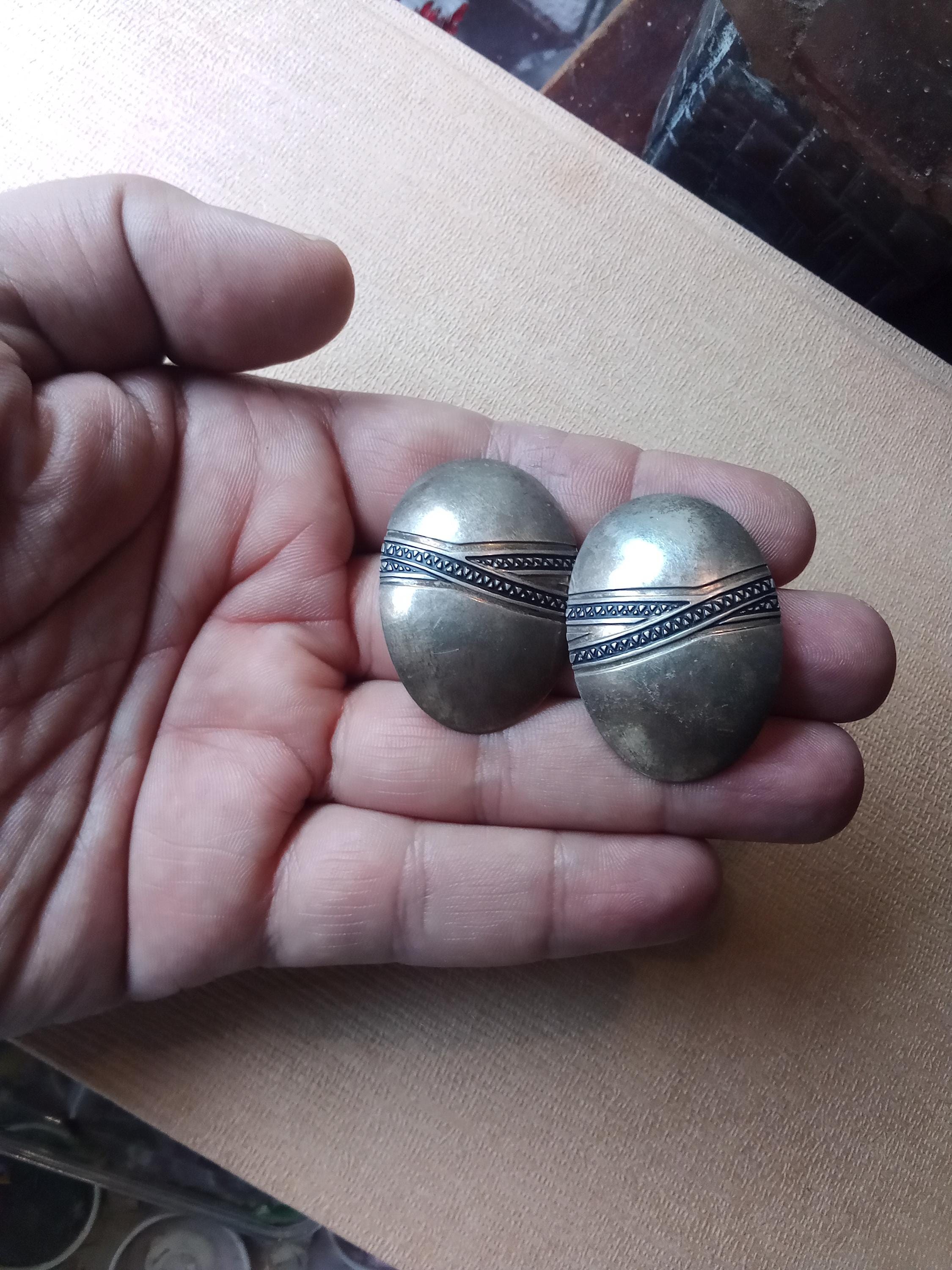 SyB Sandra Baker 1980s Large Stud Earrings, Navajo Ceramic Pot Shaped Studs, Southwestern Americana Folk Jewelry