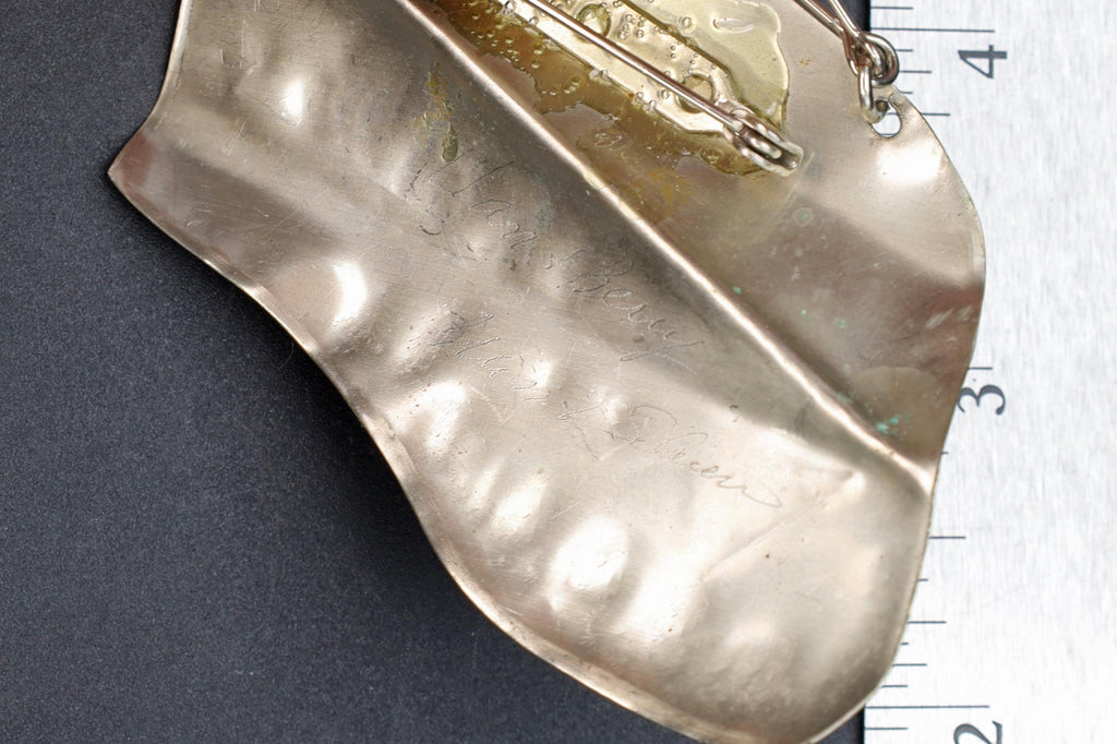 1980s Brutalist Jewelry By Llan & Berry, Hand Signed, A Large Brooch Pin Sterling Silver And Laton Brass, American Artisan From California