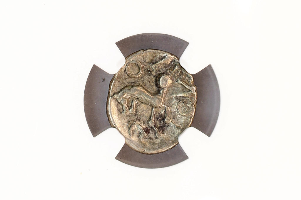 Gallia Celtica, Aedui Gaul Mid Of The 1st Century BCE, AR Quinarius Silver Coin Ch Vf Certified In NGC Case, Helmeted Head Of Roma And Horse