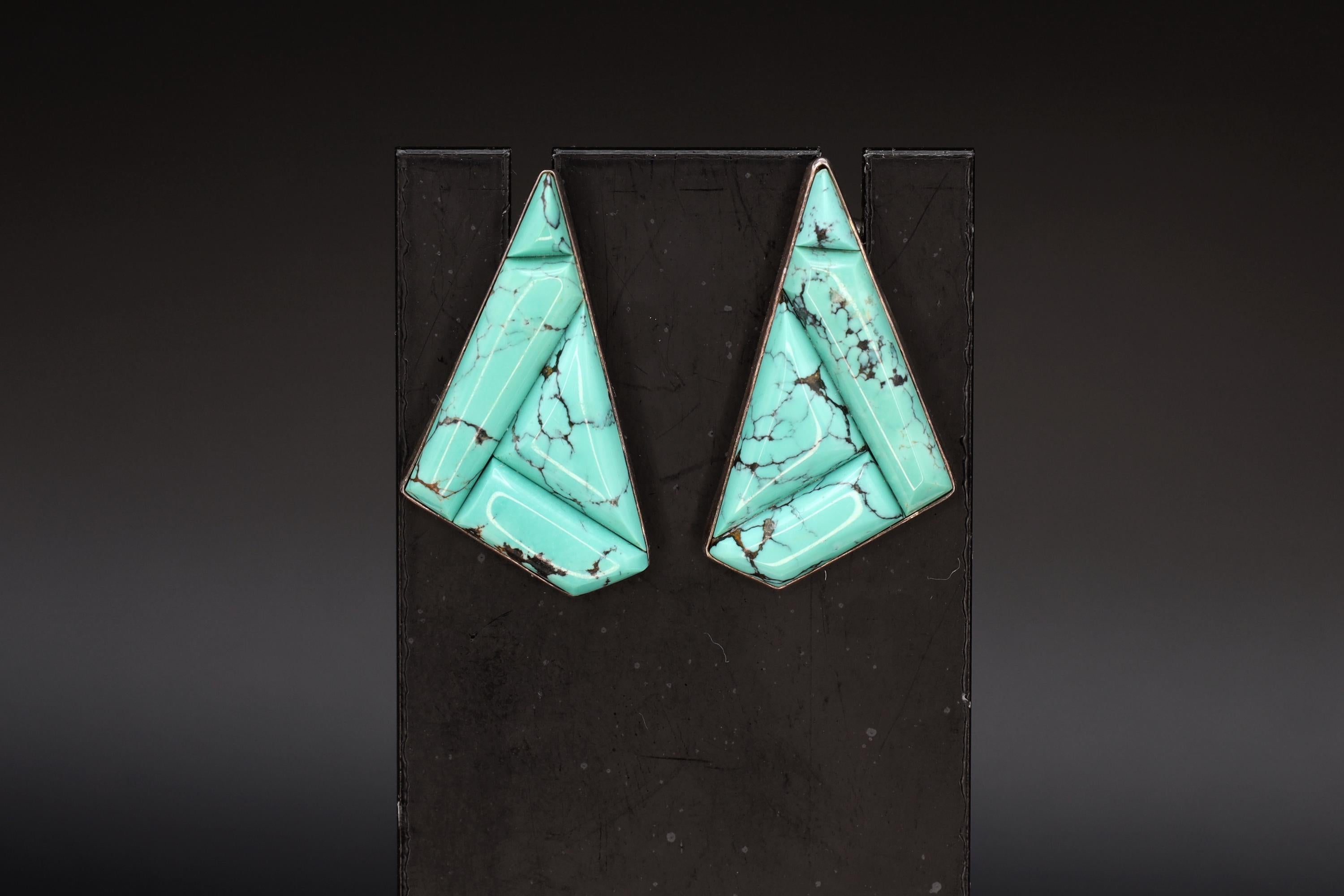 Blue Turquoise Mosaic And 925 Silver Stud Earrings By Desert Rose, Design Of Jay King, Southwestern Americana Fashion Accessories, Cowgirl
