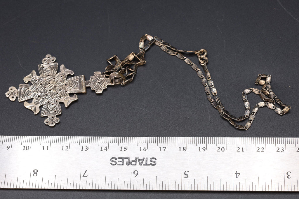 Christian Coptic Cross Pendant Necklace, 800 Silver Cross Egypt Hallmarks, Oxidized 925 Sterling Silver Snail Chain, Vintage African Jewelry