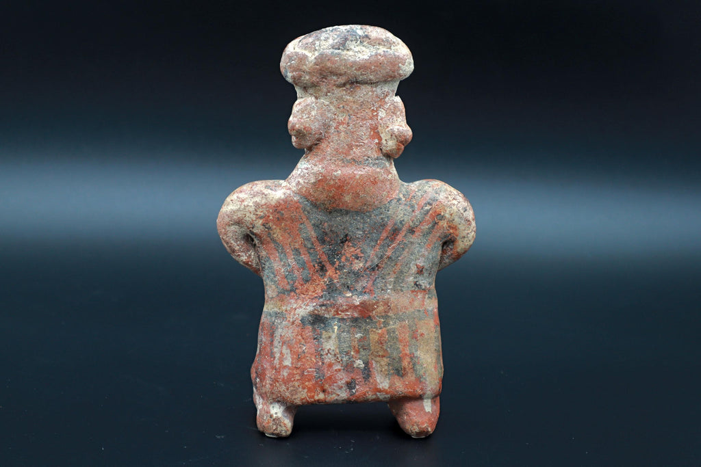 Ancient Pre Columbian Nayarit Pottery Chief, Priest Figure With Dress, Chinesco Type 300 BCE to 300 AD, West Mexico, Mesoamerican Burial Art