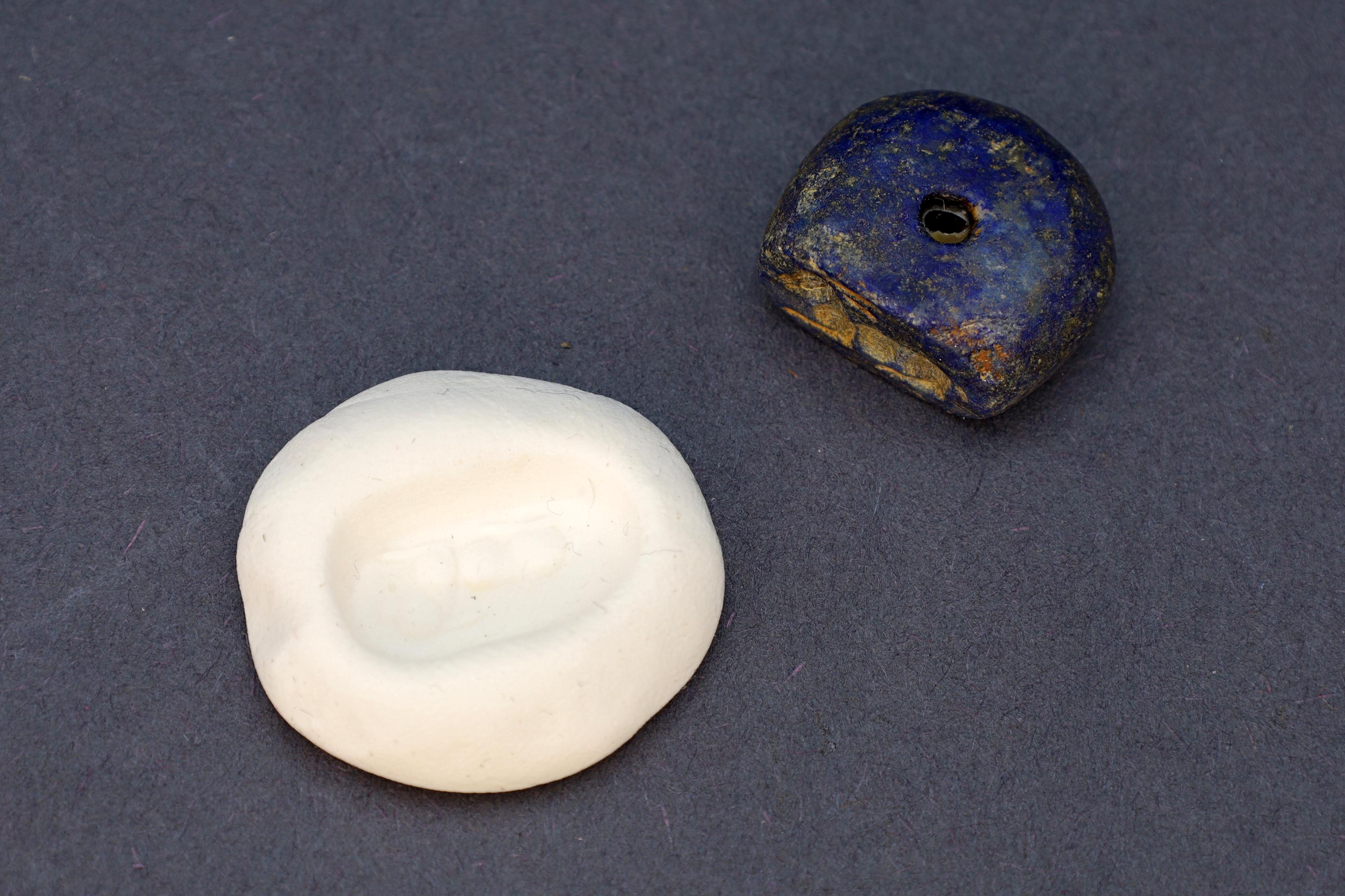 Ancient Elam Civilization, Carved Lapis Lazuli Seal Stamp With Ram Sheep Animal, Pendant Bead, Circa 2nd Millenium BCE, Antiquities Art