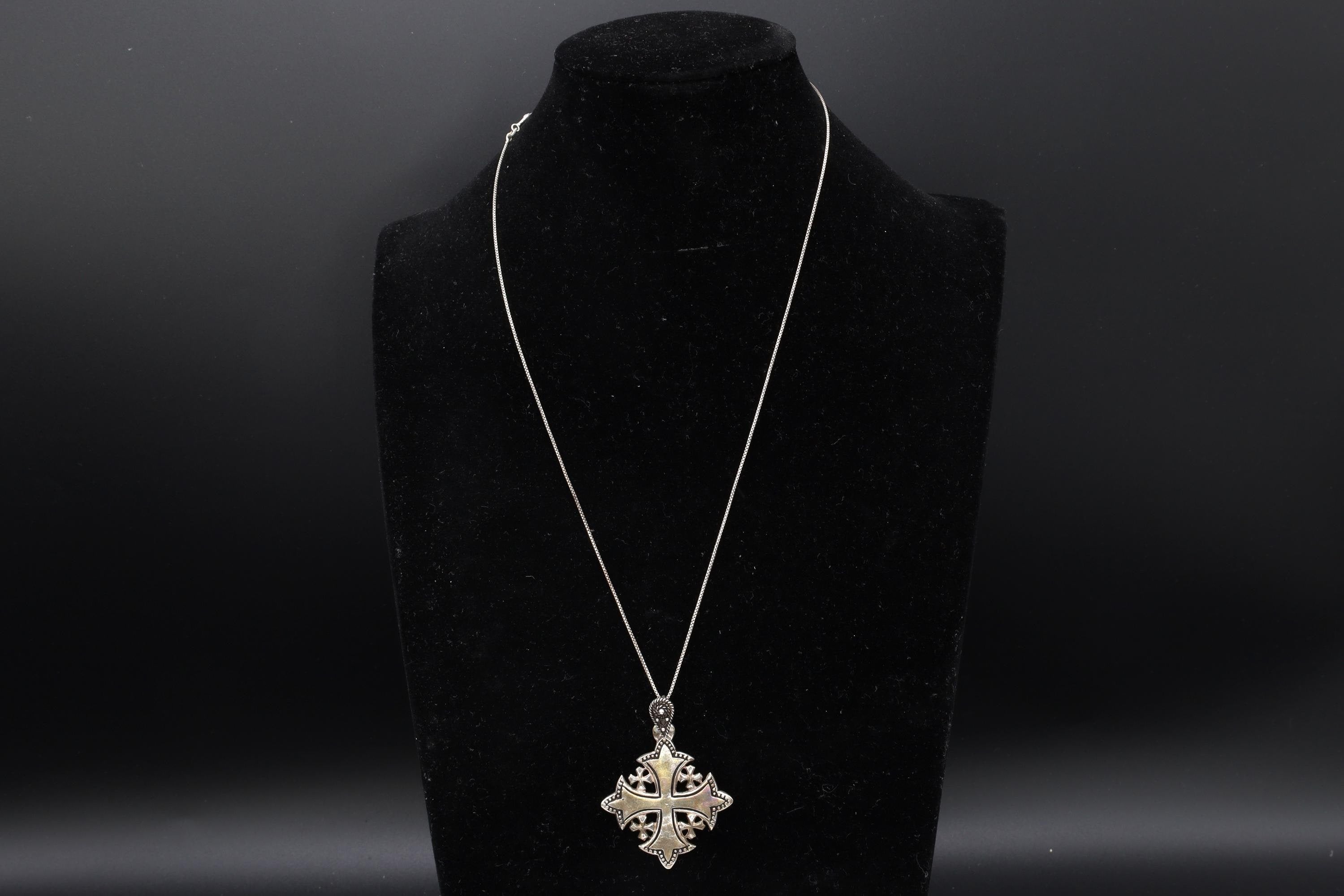 Jerusalem Cross Pendant Necklace, Crusaders Maltese Cross, 900 Silver Jewelry, Holy Land, Israel, Palestine, Vintage 1950s Accessories