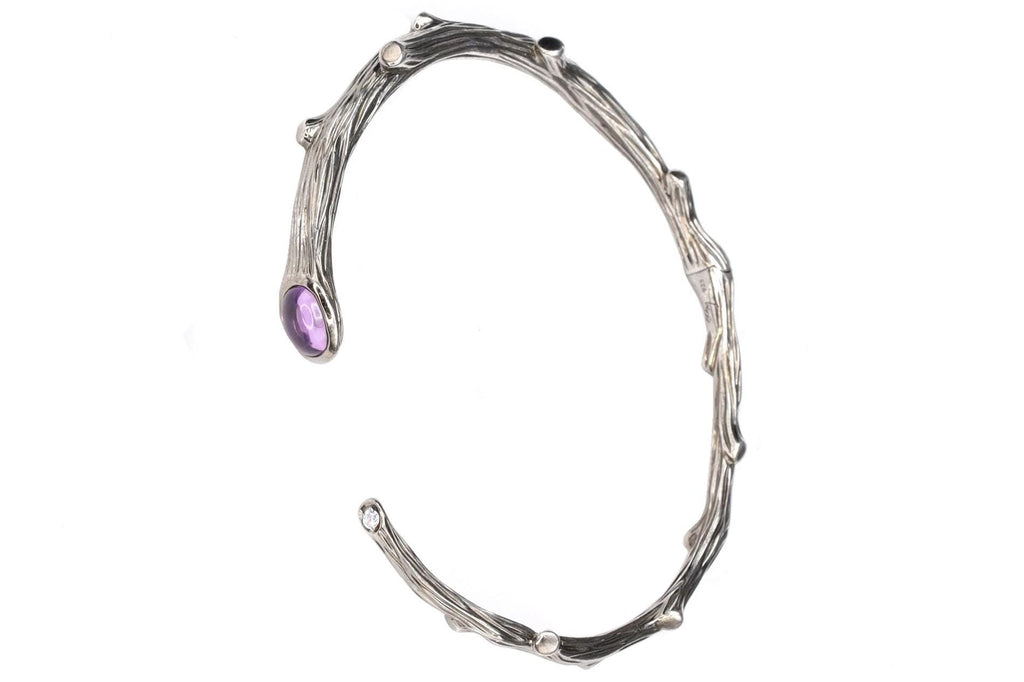 Vintage Michael Aram Cuff Bracelet, The Enchanted Forest Collection, 925 Sterling Silver With Purple Amethyst And Clear Diamond