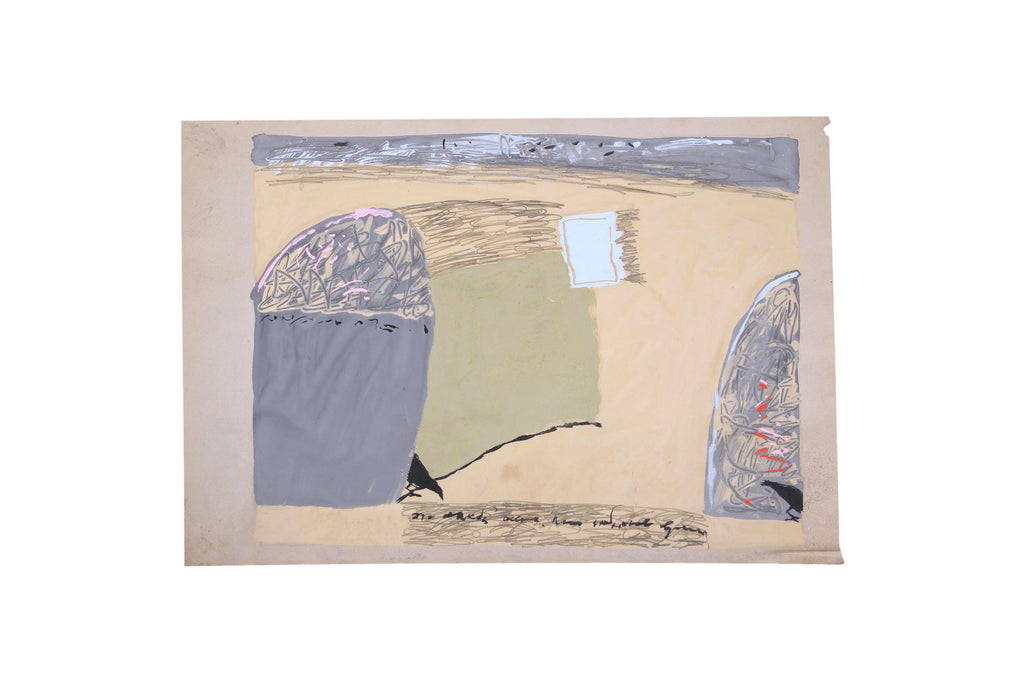 Evgeny Makeev, Soviet Union Artist, Original Artwork Signed And Dated 1996, Vintage Mixed Media Painting On Paper, Abstract Composition