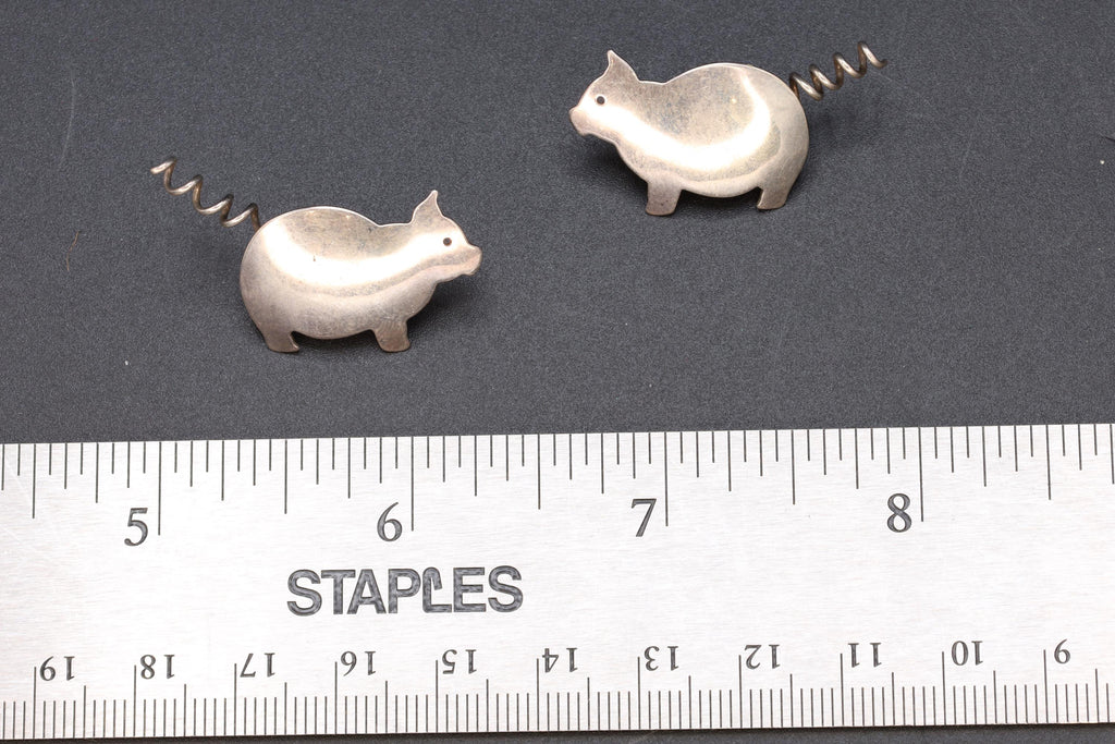 Vintage 1988 ELLES Pig Earrings, Crescent Moon 925 Sterling Silver Hallmarks, American Studs, Southwestern Womens Jewelry Animal Art