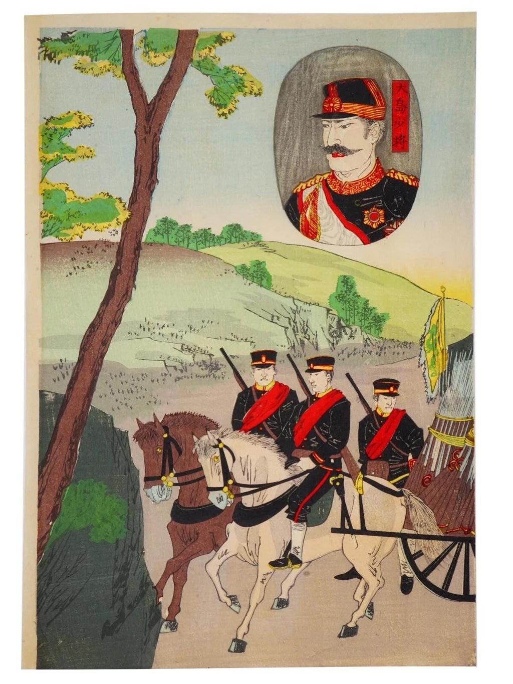 Ukiyoe Art, Original 1894 Japanese Meiji Era Senso-e Military Woodblock Triptych Composition, Asian Oriental Art, Militaria Collectibles
