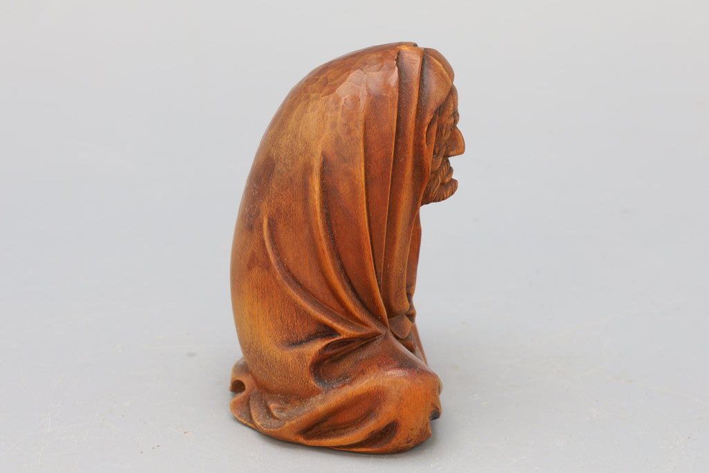 Japanese Carved Wood Figure, Sitting Dharma Bodhisattva As A Scholar Or Arhat, Buddhist Art, Oriental Arts And Crafts, East Asia Decor