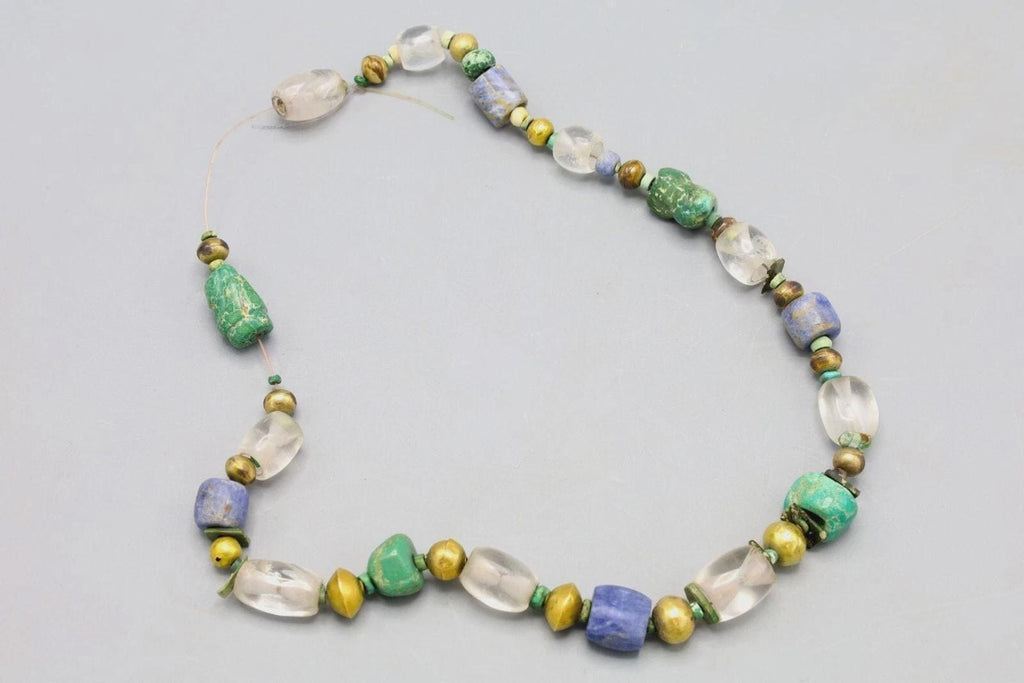 Ancient Pre-Columbian Gemstone Beads Collection, 14th Century AD Inca Aymara Beaded Necklace With Gold Ball Spacers, Antiquities And Jewelry