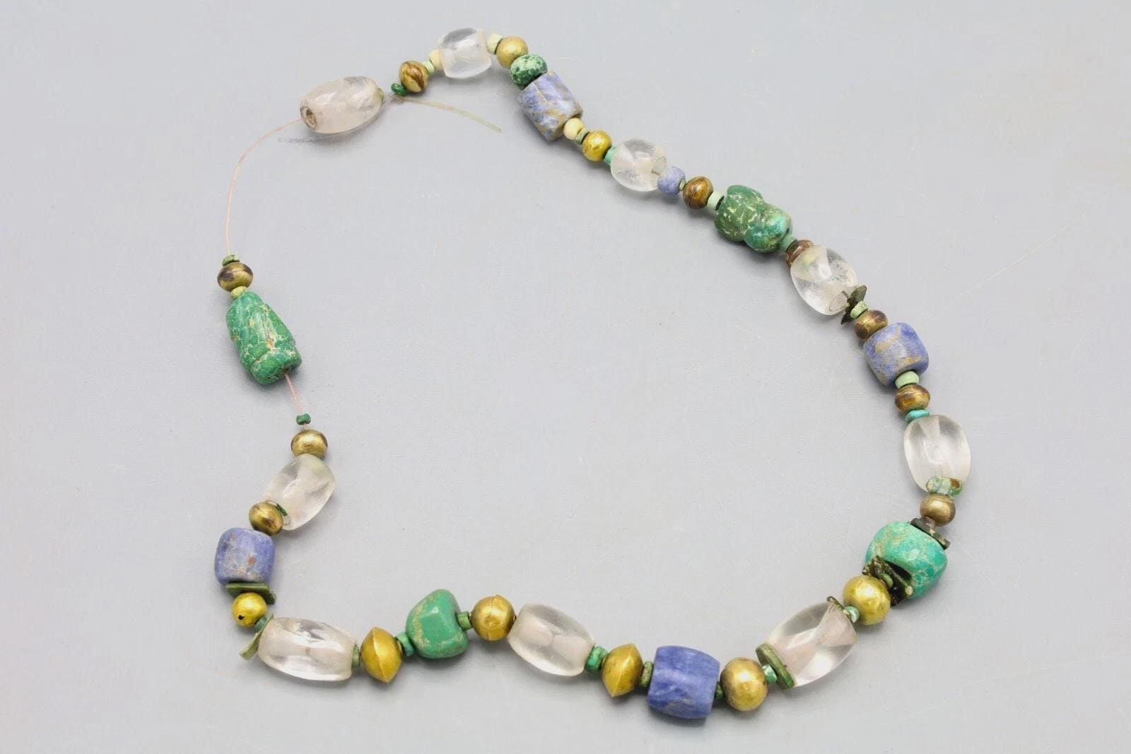 Ancient Pre-Columbian Gemstone Beads Collection, 14th Century AD Inca Aymara Beaded Necklace With Gold Ball Spacers, Antiquities And Jewelry