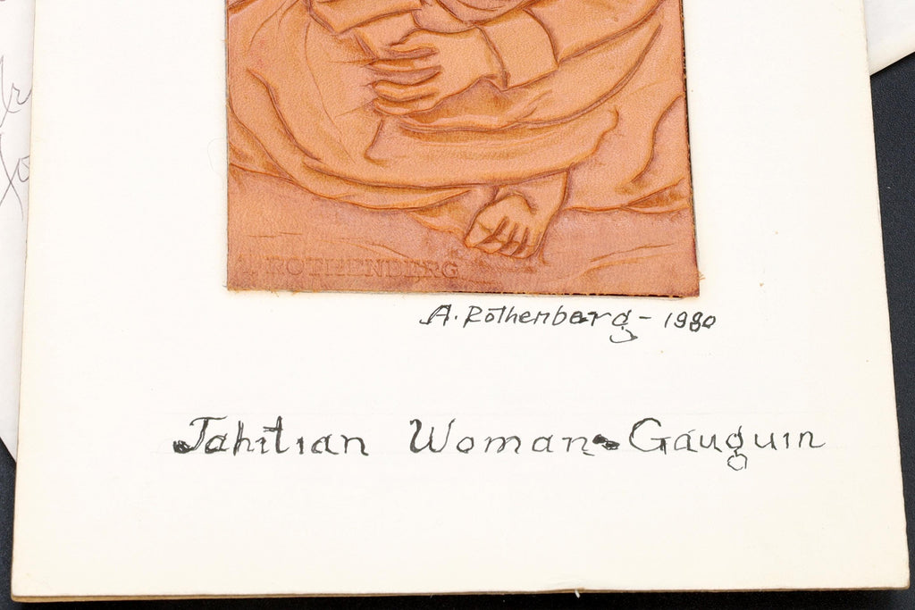 Tahitian Woman in Gauguin, 1980 Artwork By Abe Rothenberg With Explanatory Letter. Embossed Leather, Hand Signed By The Artist